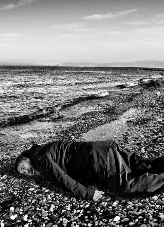 Ai Weiwei recreates a photo of drowned Syrian refugee Alan Kurdi in protest against EU refugee policie